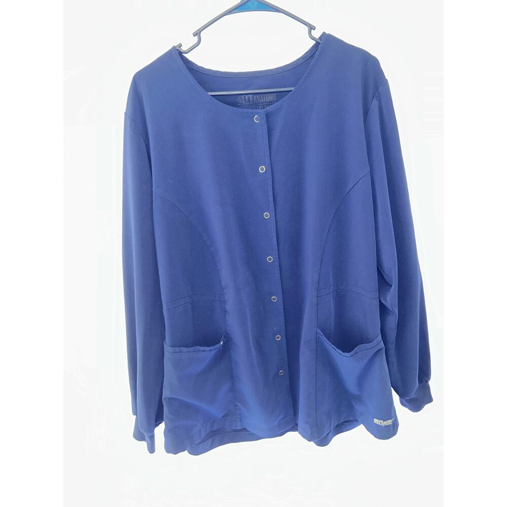 Greys Anatomy Signature Scrub Warm Up Jacket Womens XL Blue Snap Front Stretch